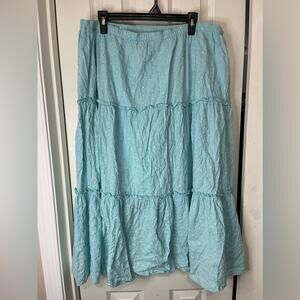 Classic Elements Vintage Light Blue Floral Embroidered Boho Tiered Midi Skirt 16